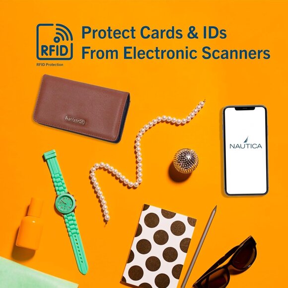 Nautica Seaside Slim Women's Wallet Tangerine Stripe RFID Blocking Vegan Leather - Picture 5 of 6